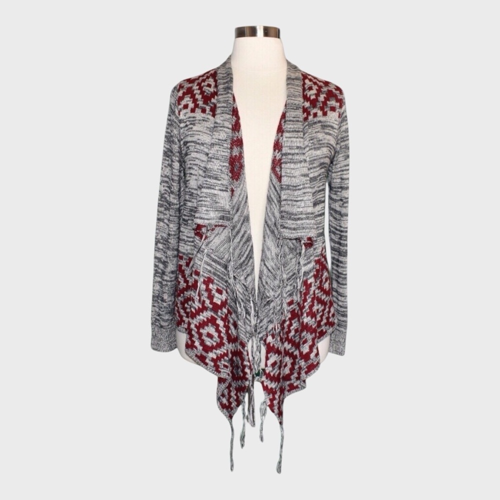 Eyeshadow Aztec Print Fringe Open Front Drape‎ Cardigan